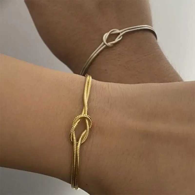 Stainless Steel Couple Bracelets Vintage Double Layered Gold Color Knot Snake Chain Bracelet for Women Waterproof Jewelry GiftC250410