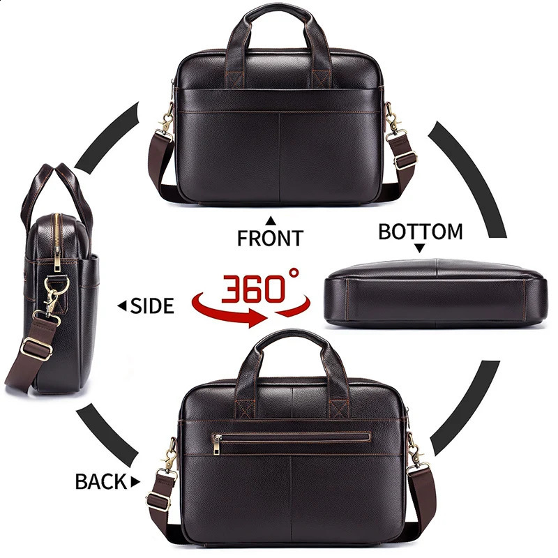 Mens leather handbag top layer cowhide brief case. Single shoulder diagonal cross large capacity computer bag business bag. 250410