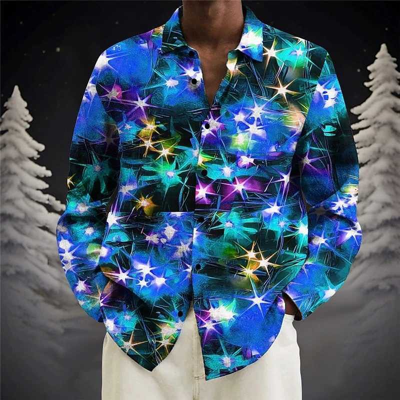 Color Flashing Lights Shirt Mens Clothing 3D Print Colorful Graphic Long Sleeve Lapel Button Shirts Fashion Music Party T Shirt K251110