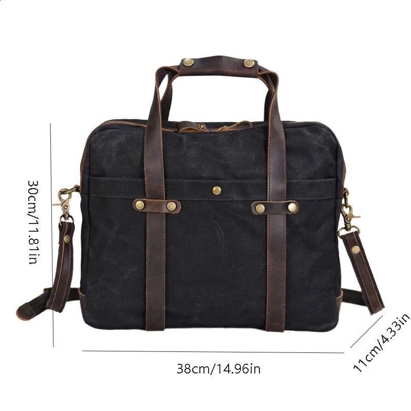 Business travel mens handbag retro office shoulder bag 15.6-inch computer handbag waterproof canvas briefcase crossbody bag 250410