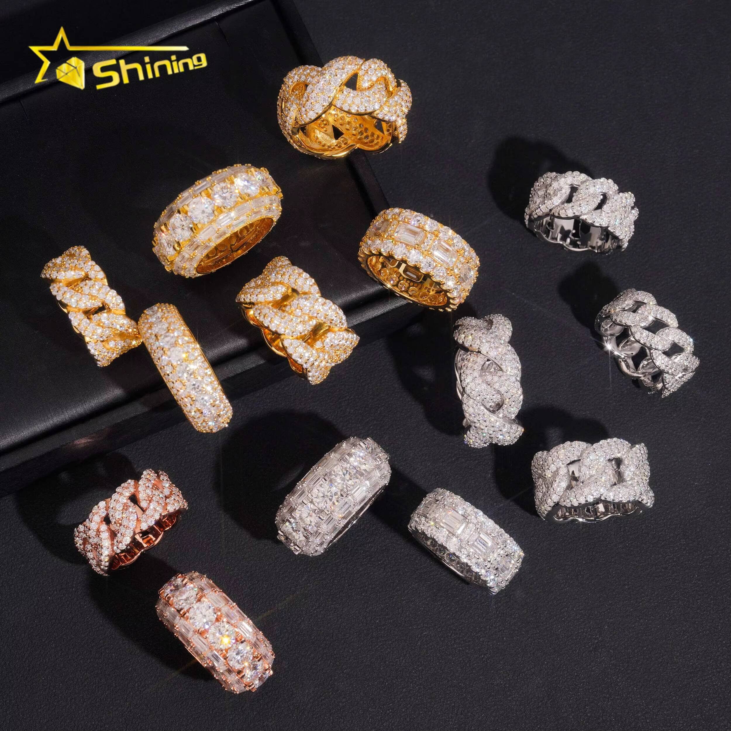 Hip Hop Fine Rings Collection Iced Out VVS Moissanite Engagement Ring Custom Men Sterling Silver 925 Ring