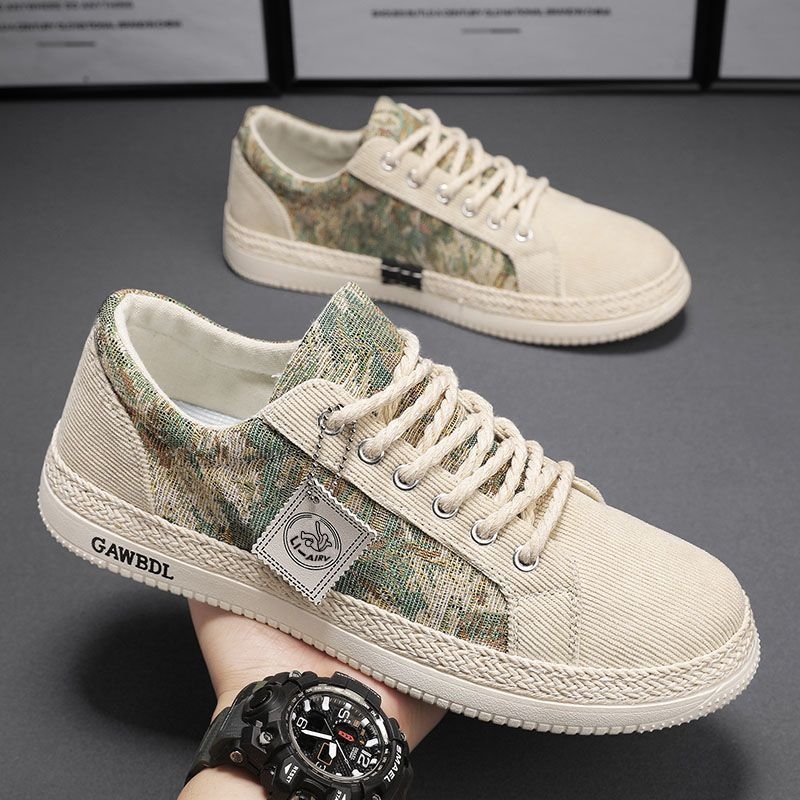 Men's shoes new spring breathable deodorant board shoes Men's canvas shoes Light comfortable soft sole low top casual shoes beige gray black