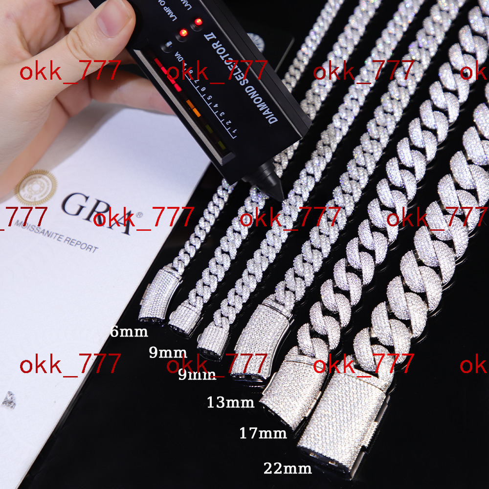 Hip Hop Style 6mm-13mm Iced Out VVS Moissanite Diamond S925 Sterling Silver Cuban Link Chain for Fashion Necklace Jewelry