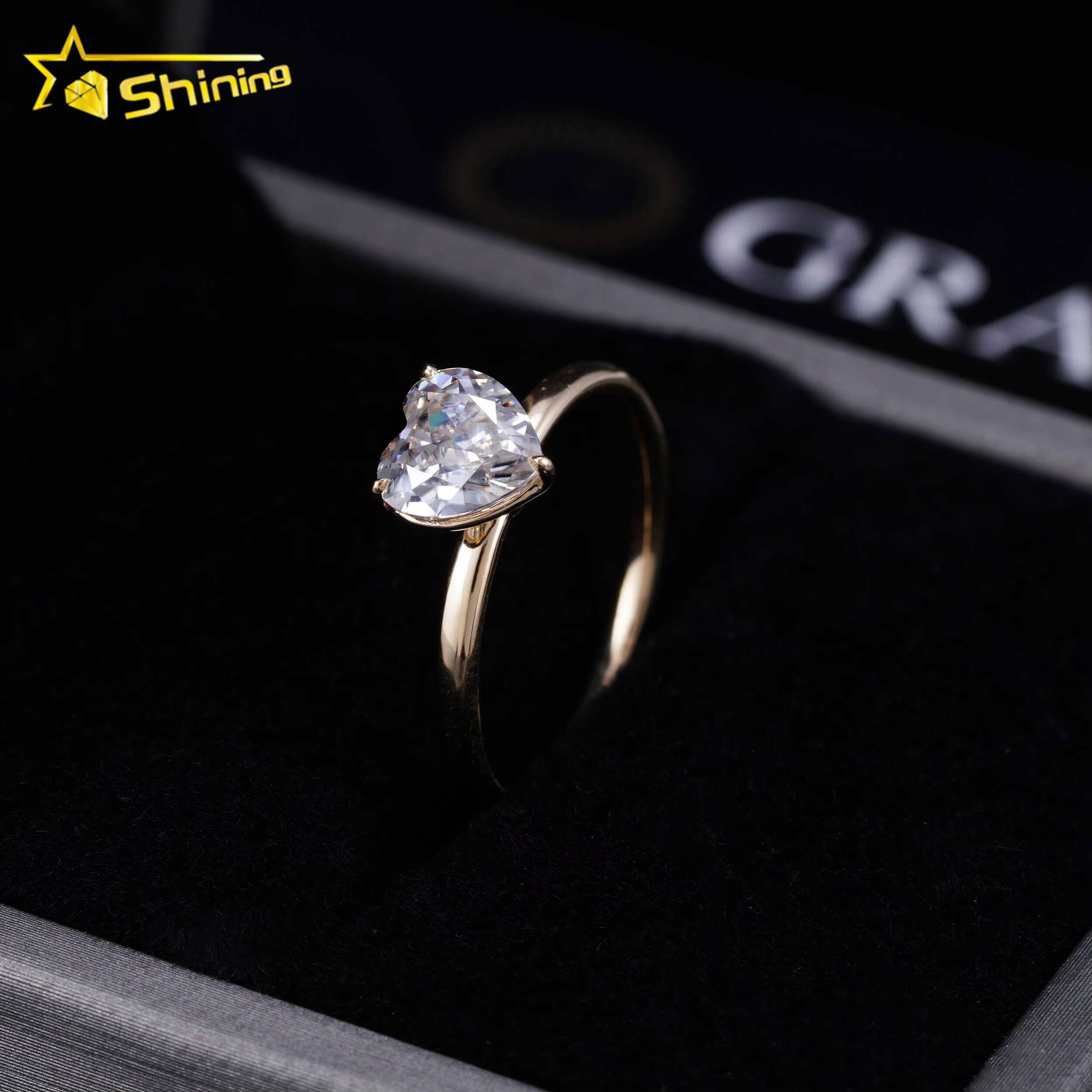 Shining 10K 14K Solid Real Gold Wedding Rings 1CT Heart VVS Moissanite Diamond Engagement Ring Women Finger Rings