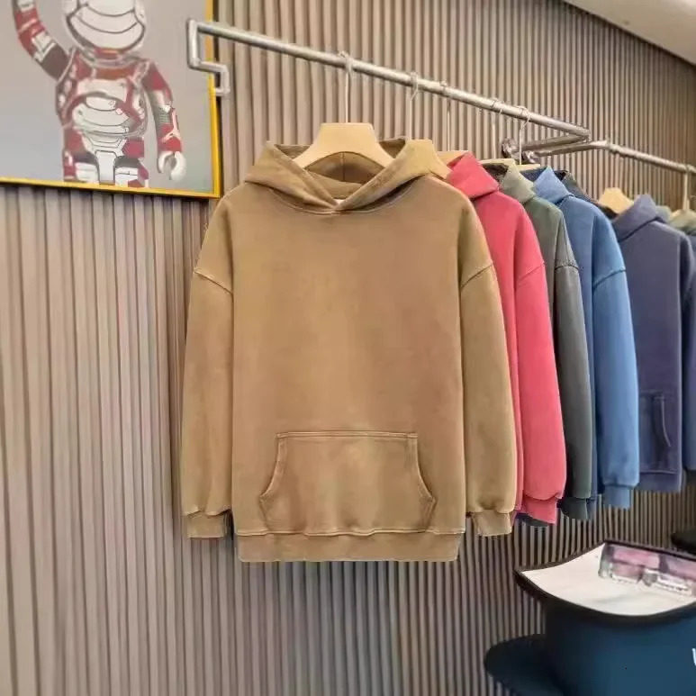Washed Cotton Hoodie American Retro Solid Color Loose Mens Jacket Couples Casual Wear Heavyweight 400g Pure Cotton Hoodie 251110