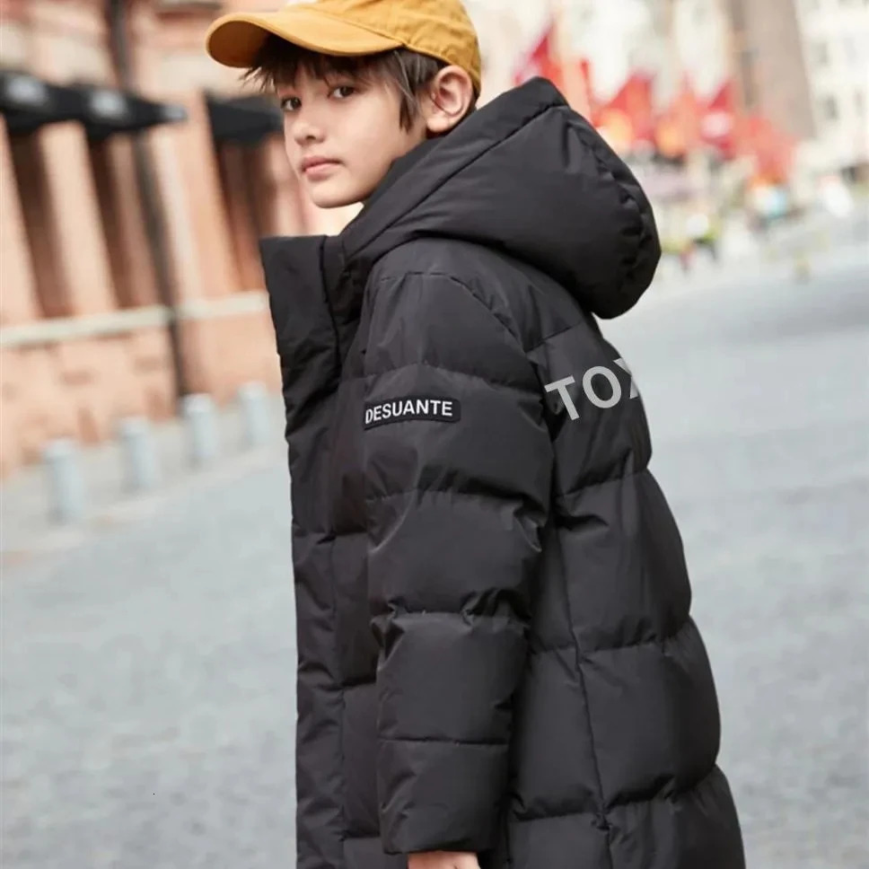30 Boys Down Jacket Long Ultra Thick Parkas Black Child Hooded Warm Coats Winter Clothes For Girls Padded Snowsuit 2501105