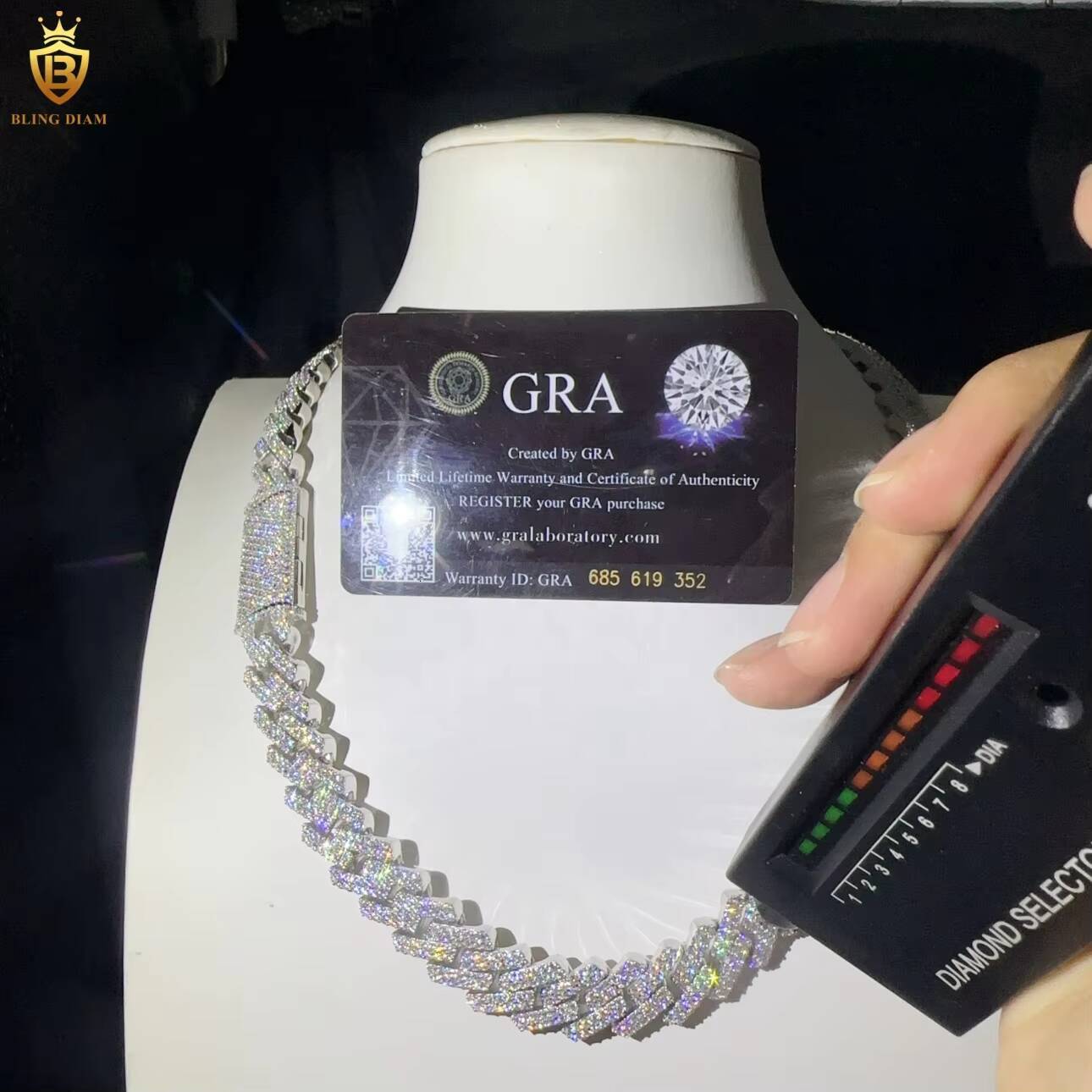 Hip Hop Cuban Link Chain Iced Out Sterling Silver 925 VVS Miossanite Diamond 15mm Miami Cuban Link Chain Necklace