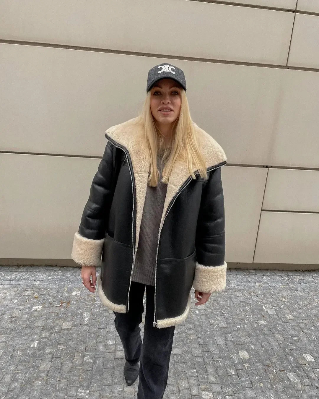 2023 Winter Autumn Women Pu Leather Fur Coat Long Sleeve Lapels Zipper Warm Thick Overcoat Ladies Fashion High Street Outwear 251103