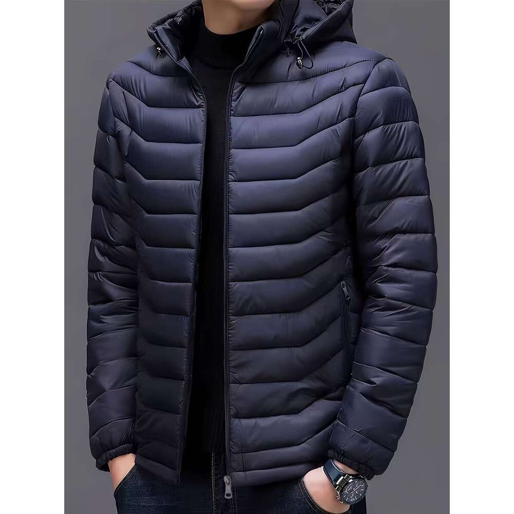 Men's Fashionable Quilted Puffer Hooded Jacket Ultra-Lightweight, Coat With Multiple Pockets, Cold Weather - Perfect For Outdoor Activities And D