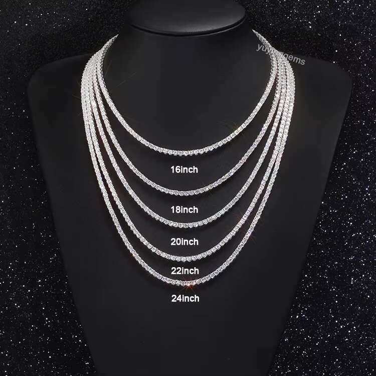 2mm-8mm Wide Silver with D Color Moissanite Diamond Tennis Gold Plated Necklace/bracelet Chain for Fine Jewelry