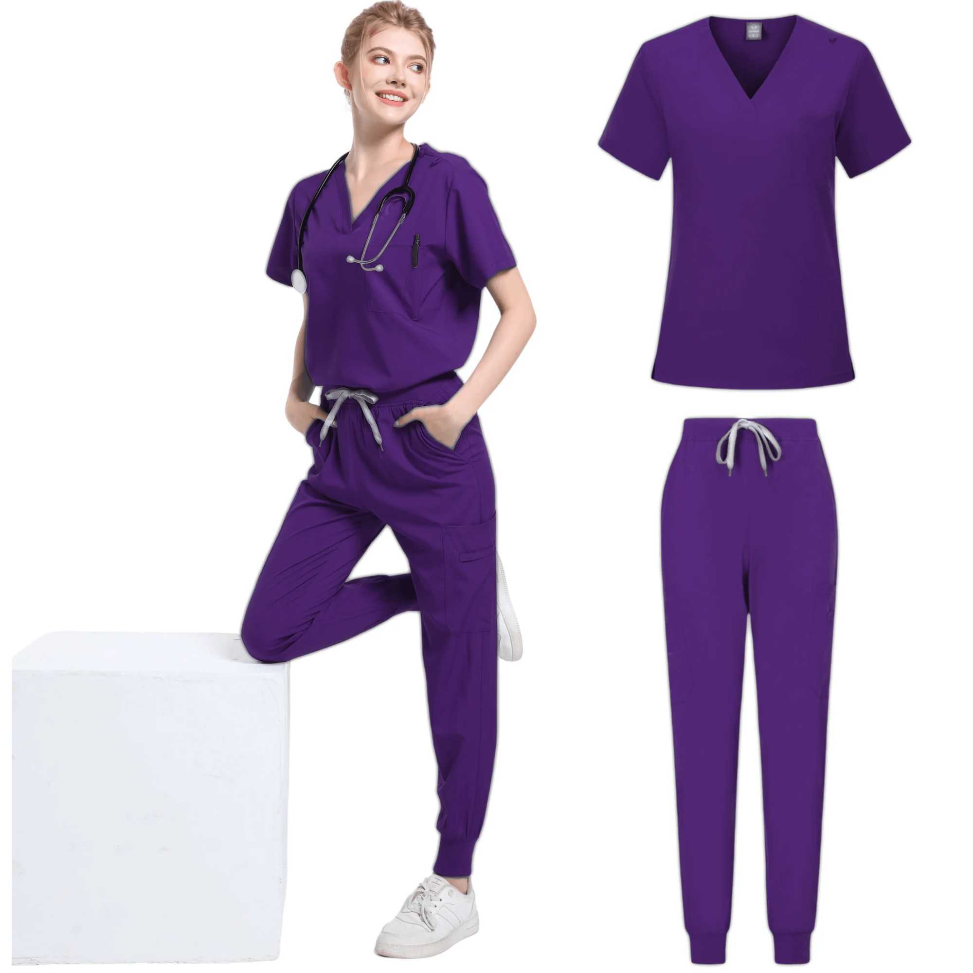 Scrubs Medical Uniforms Womens Multi Color SPA Beauty Uniform Dental Veterinary Work Uniform Neutral Pharmacy Clinic Scrub Set X250410