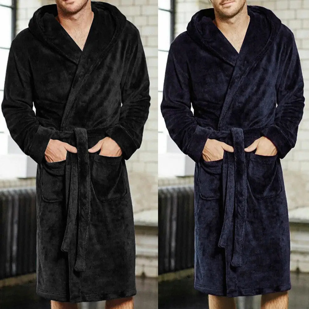 Casaul Mens Plush Shawl BathRobes with Sashes Men Soft Long Sleeve 2 Side Pockets Cloak Winter Solid Warm Dressing Gown MXXL 251111