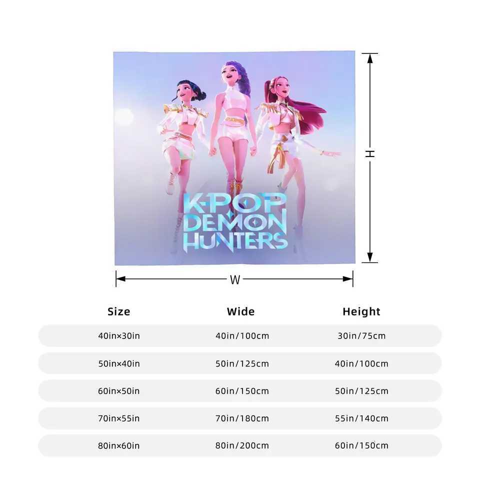 Kpop Demon Hunters Knitted Blanket Velvet Huntrix Anime Warm Throw Blankets for Car Sofa Couch Bedspread C251111