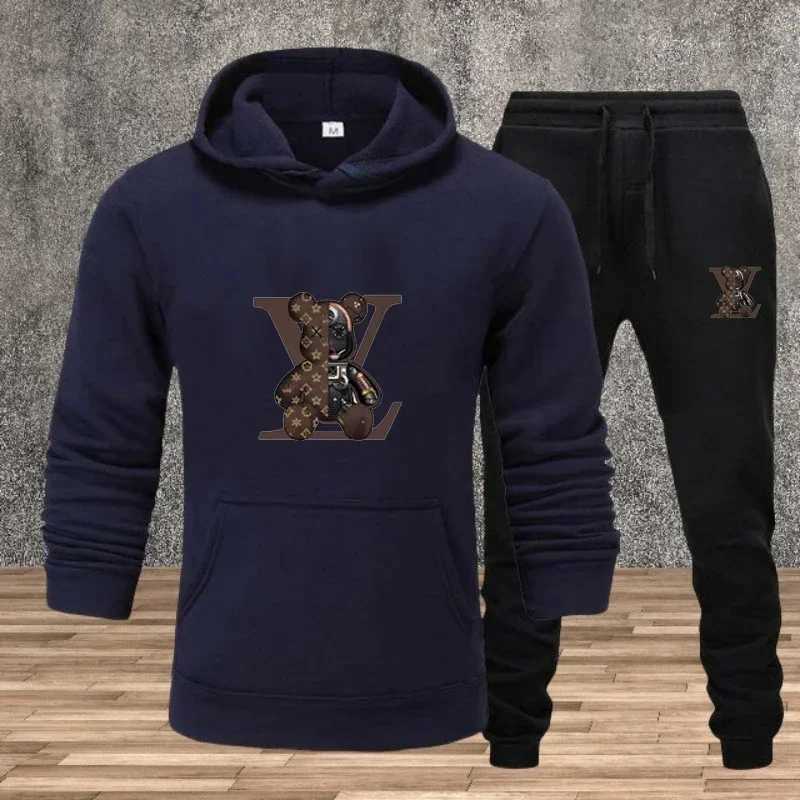 Mens hoodie set autumn and winter casual hooded sweatshirt 2-piece set fitness and sports sweatpants set street trend jogginT251111