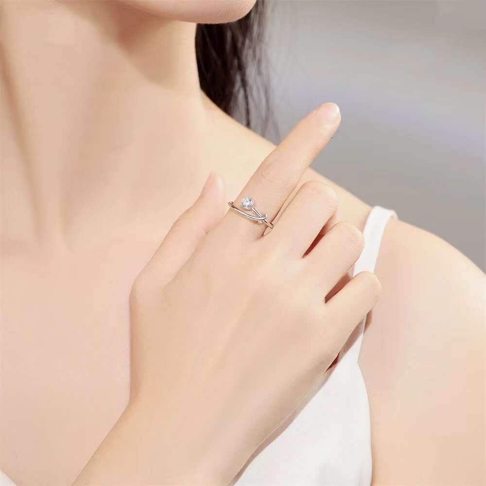 Light Luxury Single Diamond Ring 925 Sterling Silver Geometric Adjustable Index Finger Rings Factory Wholesale Price