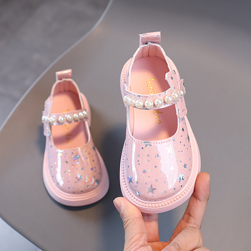 Girls Shoes Spring Toddler Kids Fashion Princess Party Shoes Kidszworld Children Casual Patent Leather Pearls Star Flats Soft Sole Size 21 - 30 K0210