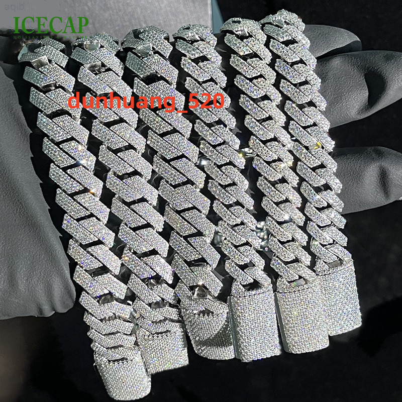 Icecap Fashion Jewelry Necklace 925 Silver Luxury Custom Necklace White Gold Plated Moissanite Diamond Cuban Link Chains