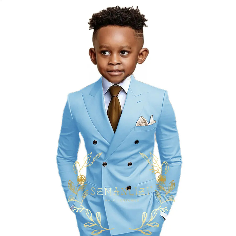Brown Boys Suit Double Breasted Jacket Pants 2 Piece Set Business Style Formal Wedding Tuxedo Custom Size Blazer Kids 250410