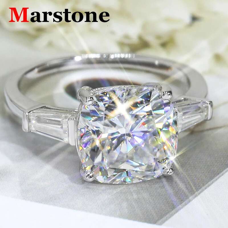5CT Full Moissanite Diamond D Color VVS Cushion Cut Womens Ring S925 Sliver Plated White Gold Wedding Fine Rings for Women