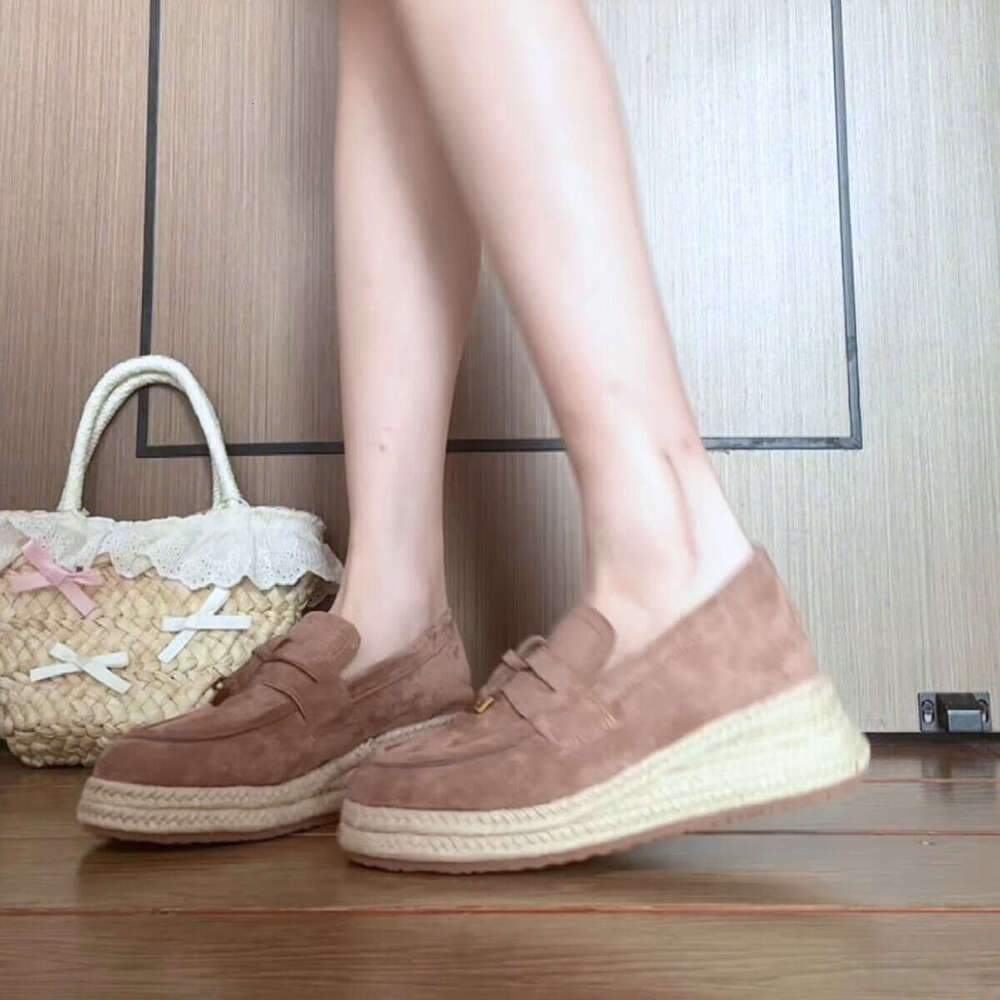 Straw Thick-Soled Height-Increasing Commuter platform Loafers for Women 2025 Fall Designer Shoe block Shoes