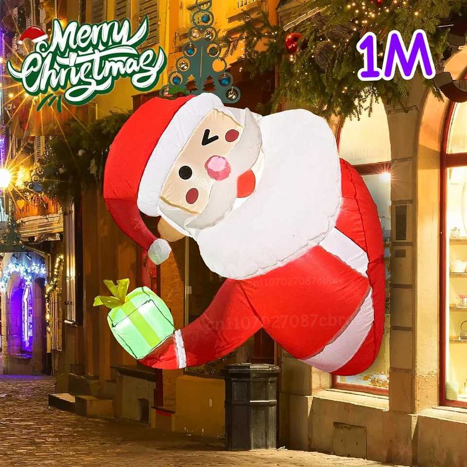 Christmas 1M Christmas Inflatable Santa Claus Built-in LED For Indoor And Outdoor Lawns Windows Beams Roofs Square Holiday Decoration Y251111