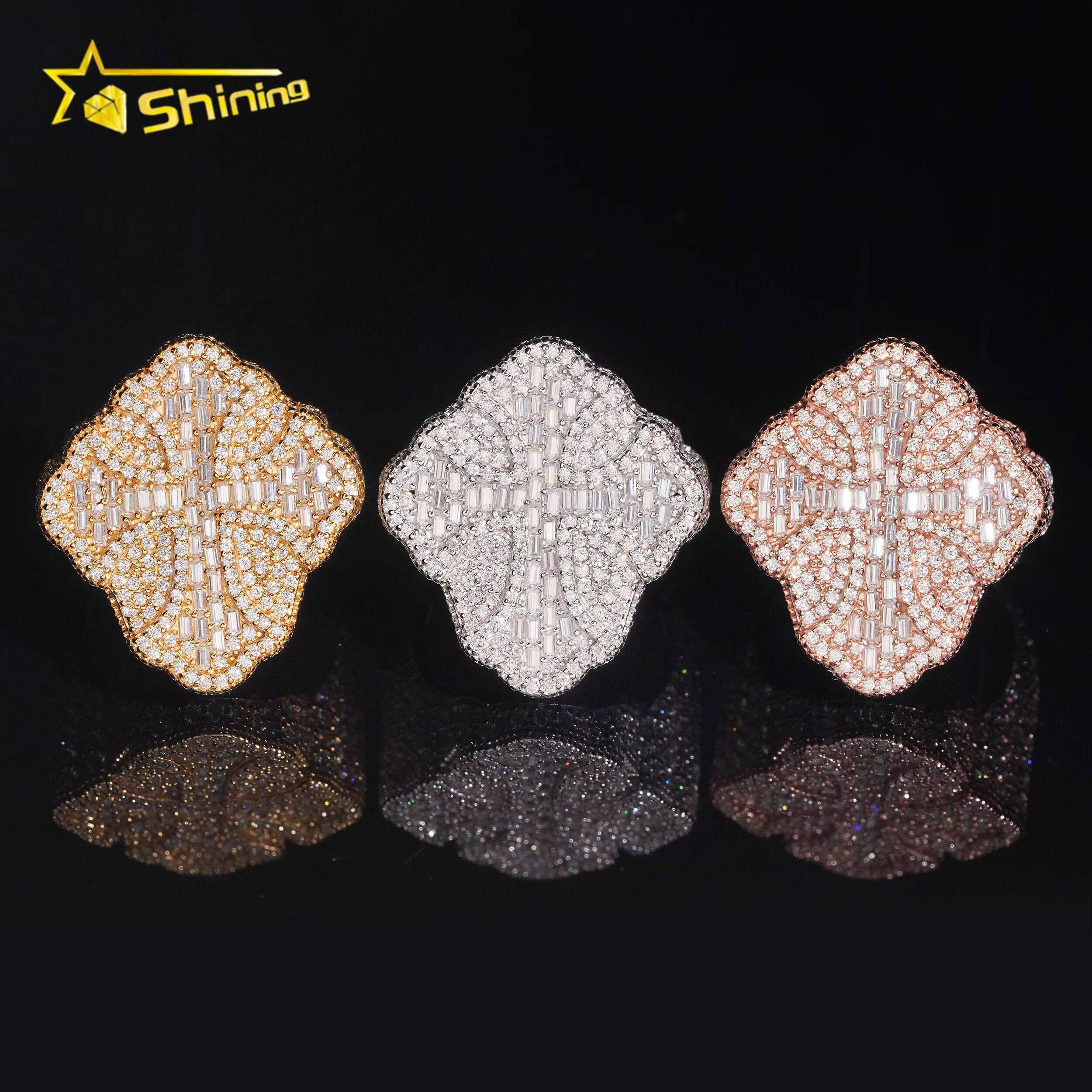 New Design GRA Certified Moissanite Ring Men Hip Hop 925 Sterling Silver High Quality Shining Iced Out Cross Ring Hip Hop Ring