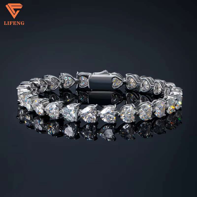 Women Heart Shape 7x7mm VVS Moissanite Diamond Bracelet Tennis Link Chain Bangle 925 Sterling Silver Heart Bracelet