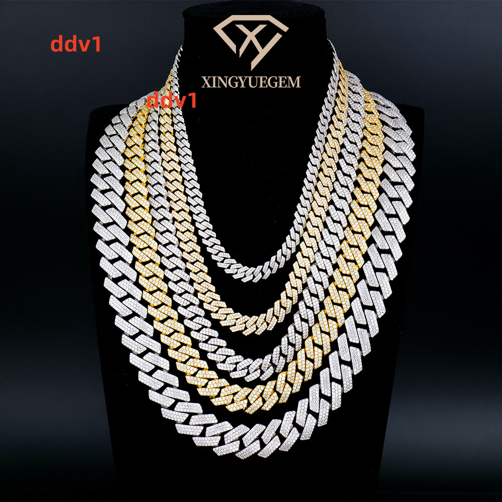 Custom Hip Hop Cuban Link Chains 12mm 16/18/20/22/24 Inches S925 Sterling Silver Diamond Necklace VVS Moissanite Cuban Chain