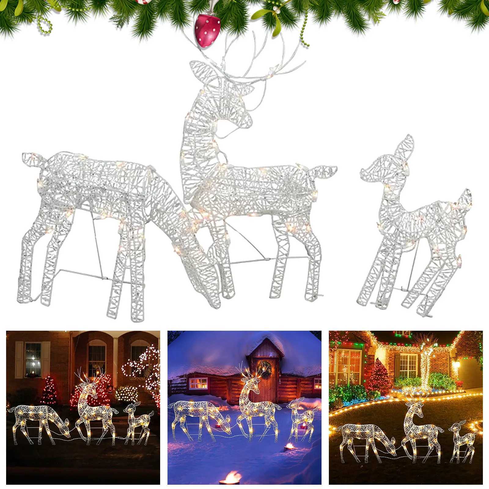 Christmas 3Pc Lighted Deer Reindeer Family Lighted Deer Christmas Decor With Led Lights Light Up Bucks Doe And Fawn Indoor Or Outdoor Yard Y251111