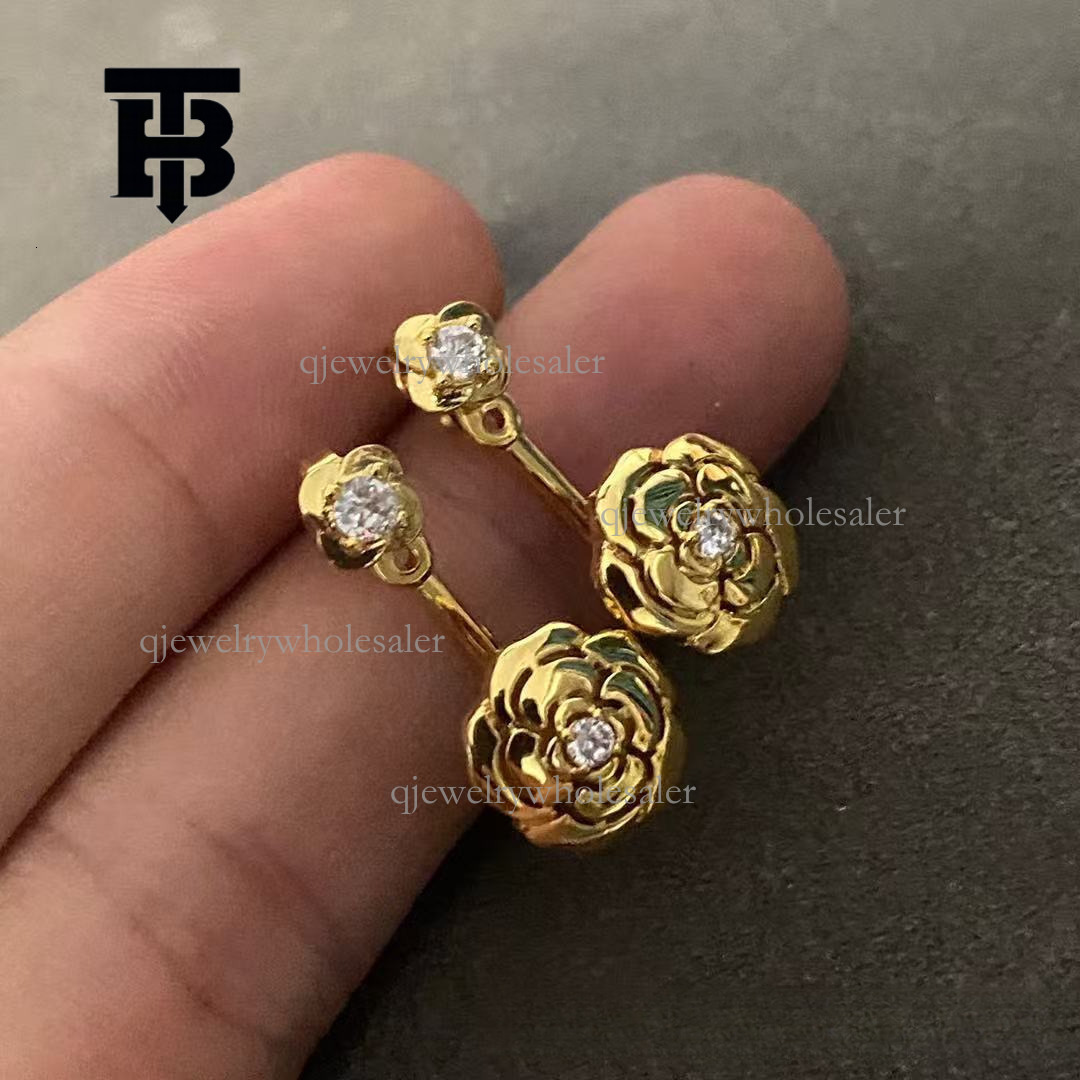 TB BHULAMTE Designer's Small Fragrant Tea Flower Earrings S925 Pure Silver Women's 18K Rose Gold Inlaid Diamond Earrings High-end Women'