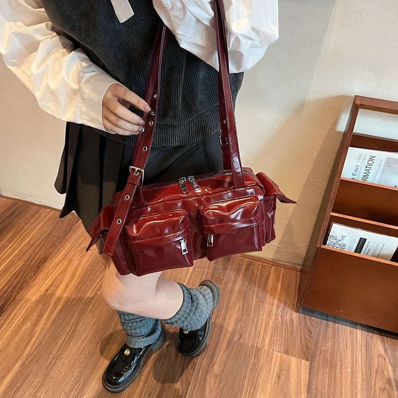 Korean Womens Bowling Bag Trend Underarm Shoulder 2025 Fashion Multipocket n Handbag 251103