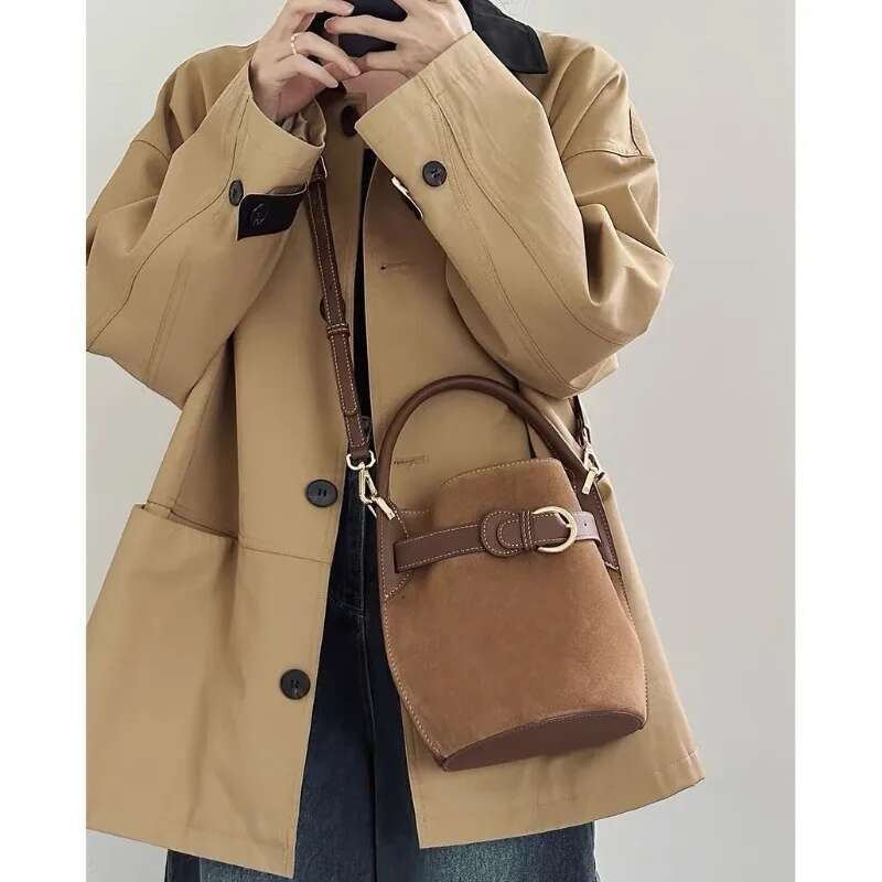 New Women Genuine Leather Bucket Bag Female Large Capacity Shoulder Messenger Ladies Solid Color Retro Tote Handbag