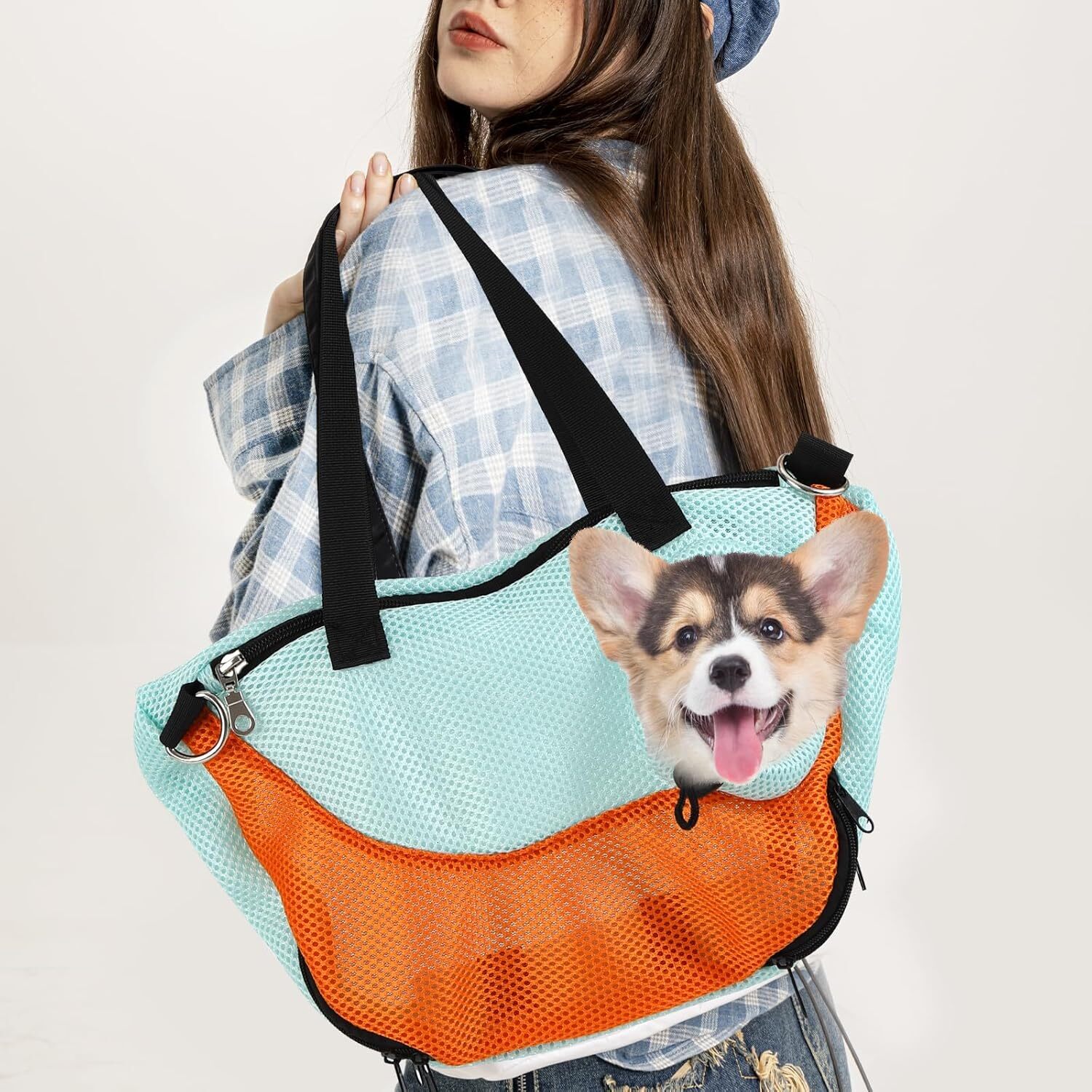 adjustable handsfree dog strap suitable for carrying small dogs and cats travel safety belt doublesided small dog carrying wallet with storage pocket