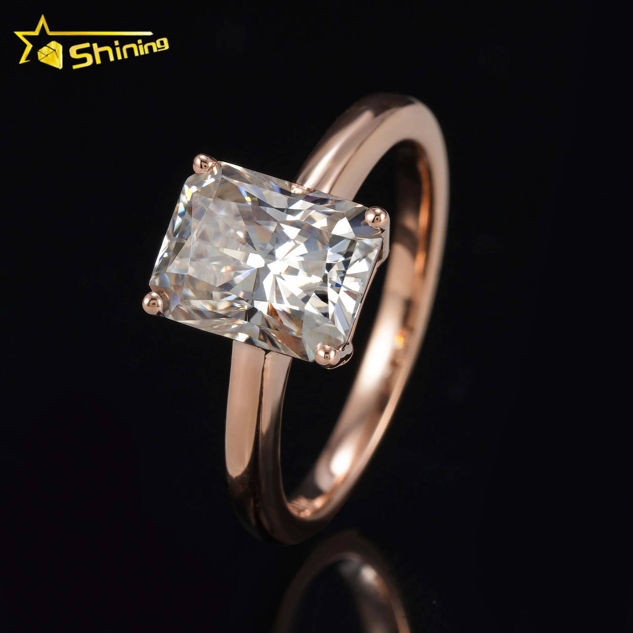 Women Classic 4 Prongs 14k Real Gold Radiant Cut Moissanite Diamond Ring Custom High Quality Lab Gemstone Wedding Ring
