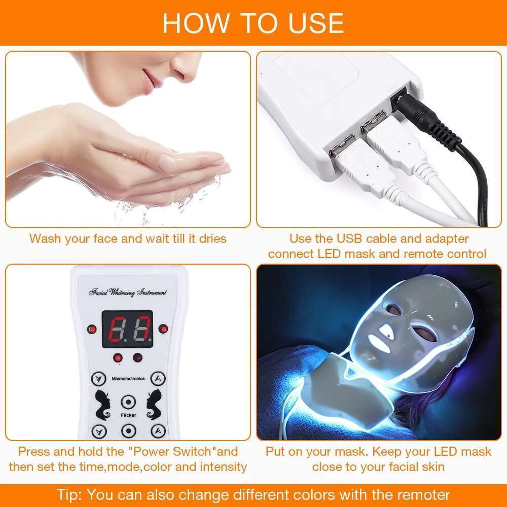 7 Colors Facial with Neck LED Light Photon Mask Skin Rejuvenation Anti Acne Beauty Device Face Lifting Firm Massager