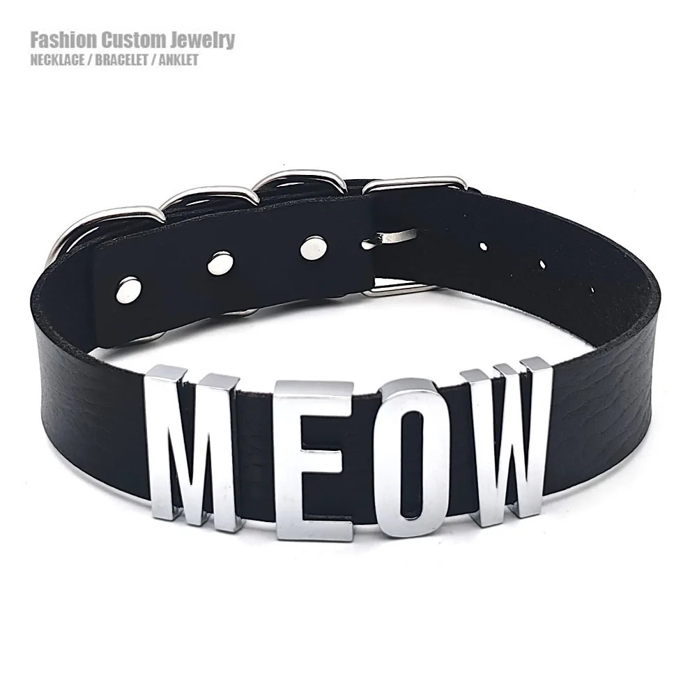 30MM Soft Faux Leather Collars Goth Sexy Customized Letters MEOW Choker Necklace Punk Personalized Role Age Cosplay Jewelry 251110