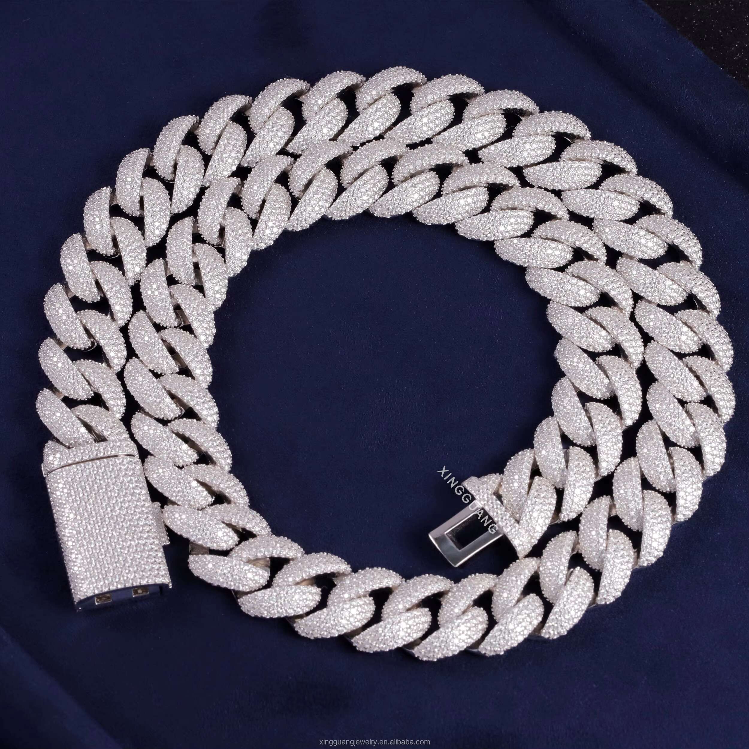 XG Rts 17mm Curved Moissanite Cuban Chain Hiphop Cuban Link Chain for Men Silver Fine Jewelry Necklace Diamond Cuban Chain