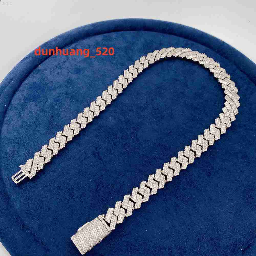 Custom Hip Hop Jewelry Miami 15mm Mens Baguette Iced Out Bracelet Necklace Moissanite Cuban Link Hiphop Chain