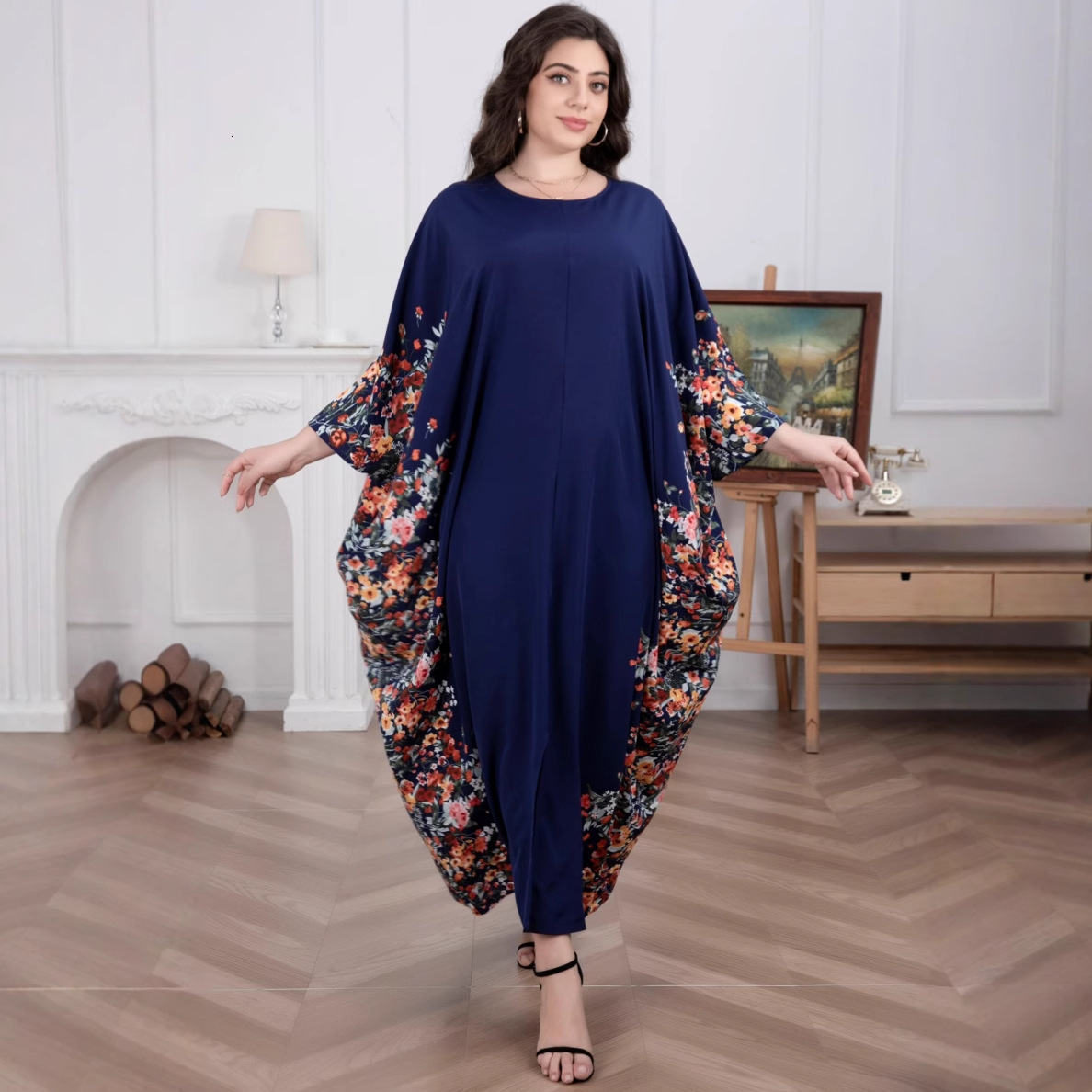 Dubai Saudi Muslim Women's Skirt Arab floral loose robe plus size women's dress