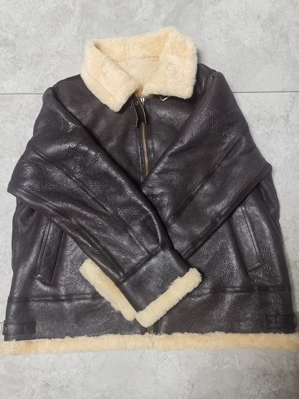 AYUNSUE 100 Genuine Leather Jacket Men Nature Sheepskin Wool Fur Coat Male Flight Coats Winter jackets De Cuero Genuino 251106