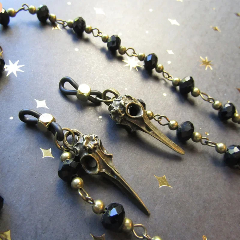 Amazing Crow Skull Glasses Chain Sunglasses Bracket Beaded Style 250409