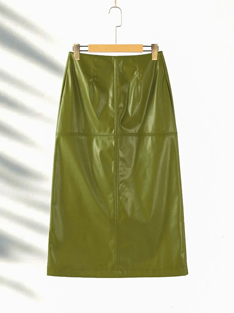 Vintage Street Leather Skirts Coats Suits Women Standneck Zipper Long Sleeves Sets Female 2025 Autumn Fashion Solid Streetwears 251105