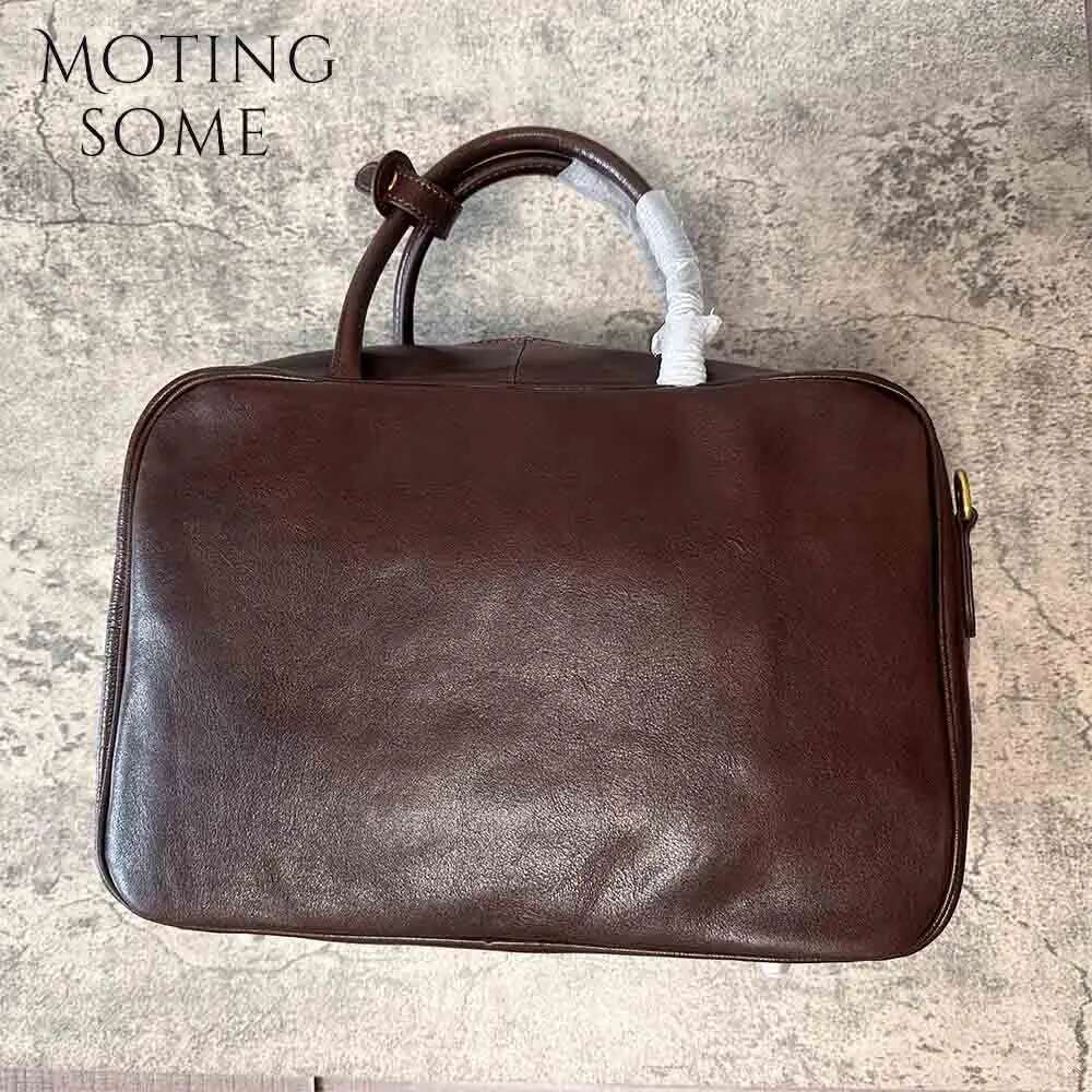 Motingsome Vintage Boston Bag For Women Designer Bags Top Quality Full Grain Leather Handbag Retro Cowhide Tote 2024 New
