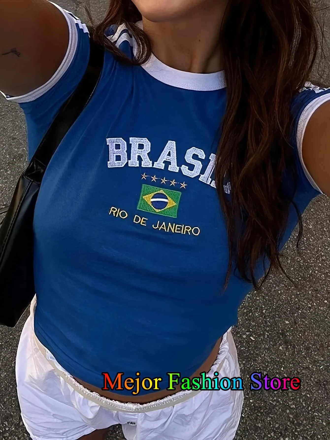 Summer T-shirt For Women Five stars Brazil Letter Aesthetic 90s Casual Short Sleeve Tee Kpop Streetwear Top Vintage Y2k Clothes 250410
