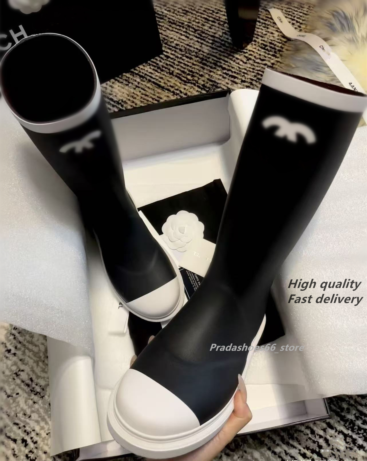 Paris Luxury designer Lace-up Combat Womens Knight Boots chan Shoes Chunky Heel Platform Women Rain Boots Thick Sole Height Casual Martin Boots Pra Rainboots cc