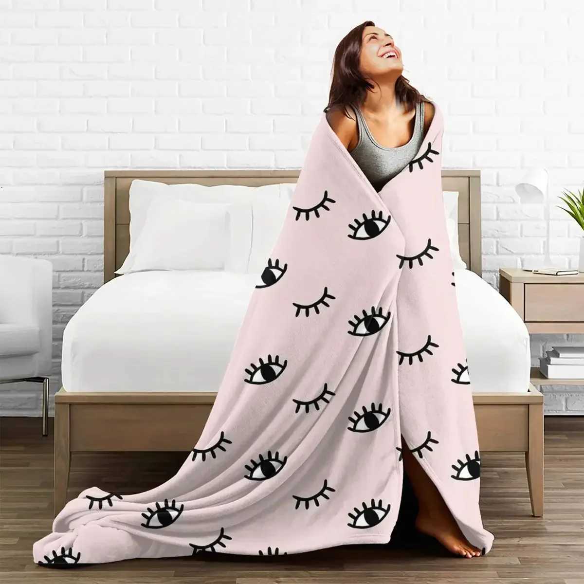 Eyelash Blanket Flannel Winter Open And Closed Eyes Multifunction Lightweight Throw for Bedding Travel Rug Piece Queen C251111