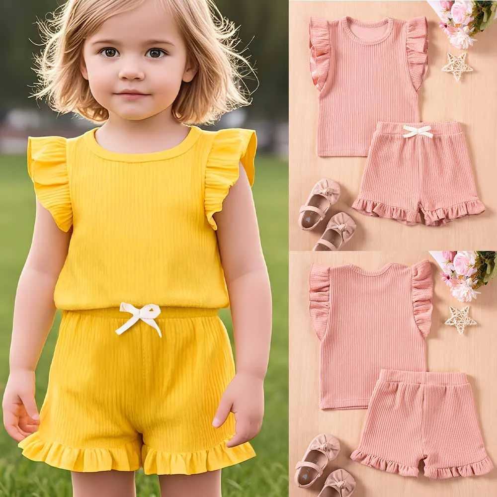 2025 Summer Baby Cute Set Flight Shirt Top+Ruffle Shorts 2 pieces Fashionable Sweet Casual and Comfortable Suitable for Daily Outdoor WearingXJ250410