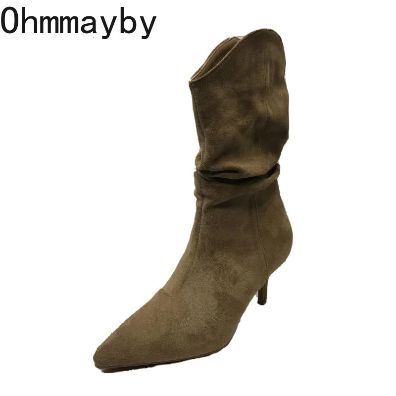 Vintage Pointed Toe Women Ankle Boots Autumn Ladies Concise High Heel Slip On Short Botas Zapatos De Mujer 251110