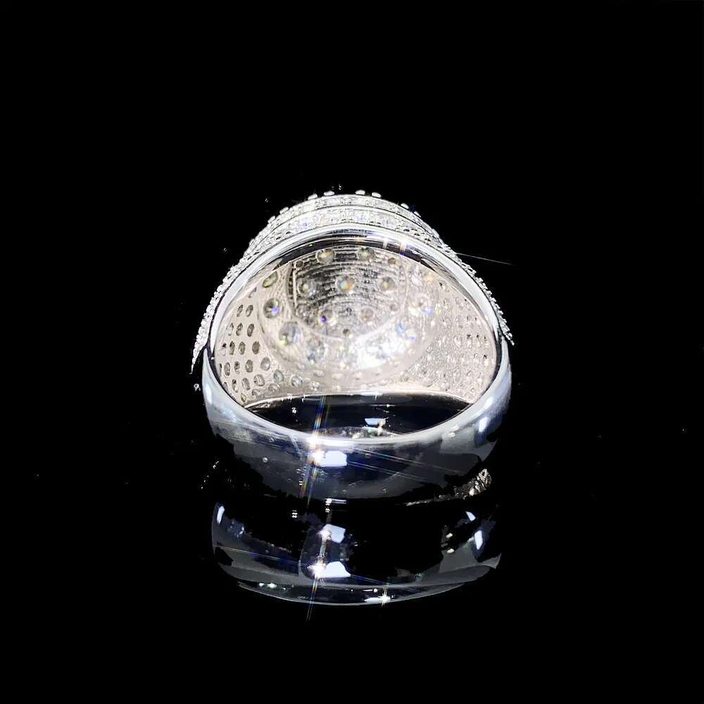 Full Moissanite Diamond Mens Solid Big Ring Hip Hop Rap S925 Silver Ring Plated White Gold Jewelry for Men