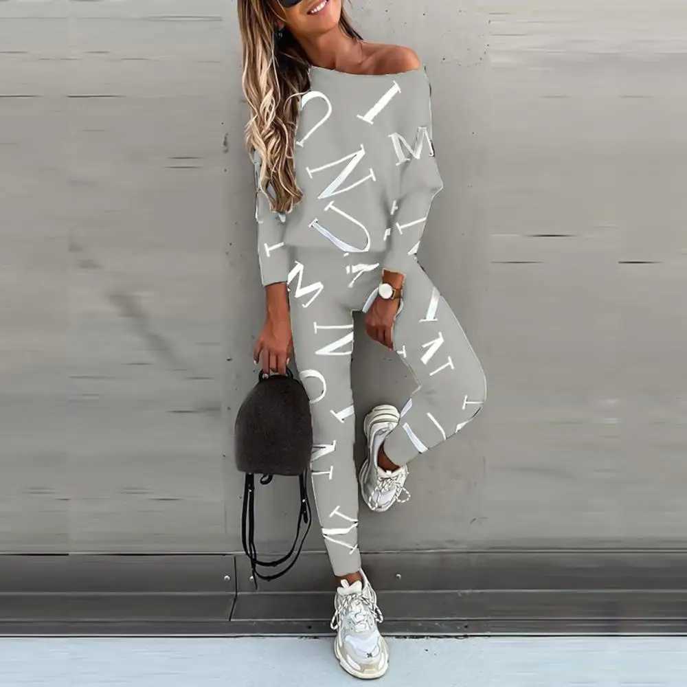 Casual sportswear two-piece set shoulder set womens spring letter set sportswear skin friendlyW250411